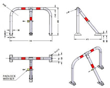 Φόρτωση εικόνας στο εργαλείο προβολής Συλλογής, διαστάσεις αρθρωτής μπάρας στάθμευσης αυτοκινήτου τύπου U με 3 πόδια