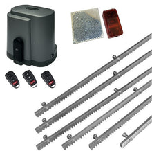 Φόρτωση εικόνας στο εργαλείο προβολής Συλλογής, Σετ μοτέρ συρόμενης πόρτας RIB K500 με ενσωματωμένο πινακοδέκτη, 3 τηλεχειριστήρια, 6m μεταλλική κρεμαγιέρα και φωτοκύτταρα ασύρματα