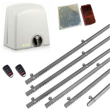 Φόρτωση εικόνας στο εργαλείο προβολής Συλλογής, Σετ μηχανισμού συρόμενης πόρτας PROTECO Strike-5 με πινακοδέκτη, 2 τηλεχειριστήρια, 6m μεταλλική κρεμαγιέρα και φωτοκύτταρα ασύρματα