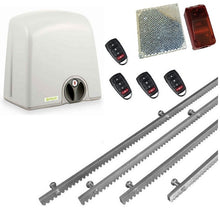 Φόρτωση εικόνας στο εργαλείο προβολής Συλλογής, Σετ μηχανισμού συρόμενης πόρτας PROTECO Strike-5 με πινακοδέκτη, 4 τηλεχειριστήρια, 4m μεταλλική κρεμαγιέρα και φωτοκύτταρα ασύρματα