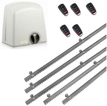 Φόρτωση εικόνας στο εργαλείο προβολής Συλλογής, Σετ μηχανισμού συρόμενης πόρτας PROTECO Strike-5 με πινακοδέκτη, 5 τηλεχειριστήρια και 5m μεταλλική κρεμαγιέρα