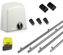 Φόρτωση εικόνας στο εργαλείο προβολής Συλλογής, Σετ για συρόμενη γκαραζόπορτα με μοτέρ PROTECO Strike-5 για έως 500 κιλά αυλόπορτα, ενσωματωμένο πινακοδέκτη S5060T, 4m μεταλλική κρεμαγιέρα, 1 ζεύγος φωτοκύτταρα, 1 φανό και 3 τηλεχειριστήρια PSD-36T.