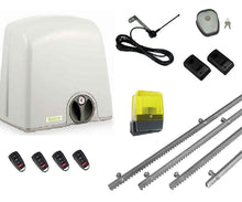 Φόρτωση εικόνας στο εργαλείο προβολής Συλλογής, Σετ μηχανισμού για συρόμενη γκαραζόπορτα με μοτέρ PROTECO Strike-8 για έως 800 κιλά αυλόπορτα, ενσωματωμένο πινακοδέκτη S5060T, 4m μεταλλική κρεμαγιέρα, 1 ζεύγος φωτοκύτταρα, 1 φανό, 1 εξωτερική κεραία, 1 μπουτόν κλειδί και 4 τηλεχειριστήρια PSD-36T.