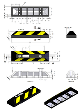 Φόρτωση εικόνας στο εργαλείο προβολής Συλλογής, Αναλυτικές Διαστάσεις ενισχυμένου ανακλαστικού μονού στοπ τροχών για πάρκινγκ PARK-DH-PB-4