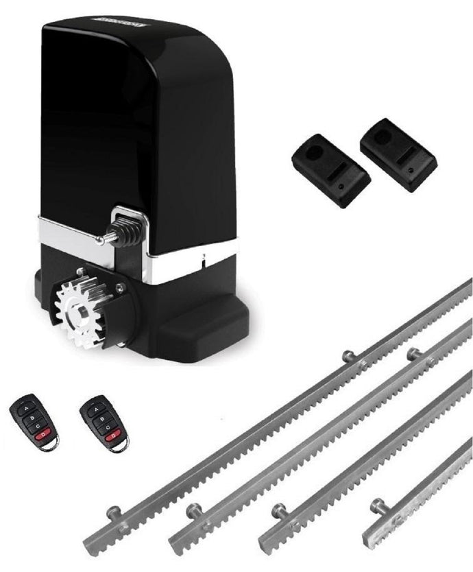 Κιτ μηχανισμού συρόμενη πόρτας BRAVO 500 (Kit-Standard) S. Περιέχει μοτέρ γκαραζόπορτας BRAVO 500, ενσωματωμένο πινακοδέκτη, 4m μεταλλική κρεμαγιέρα, 2 τηλεχειριστήρια και ένα σετ ενσύρματα φωτοκύτταρα.