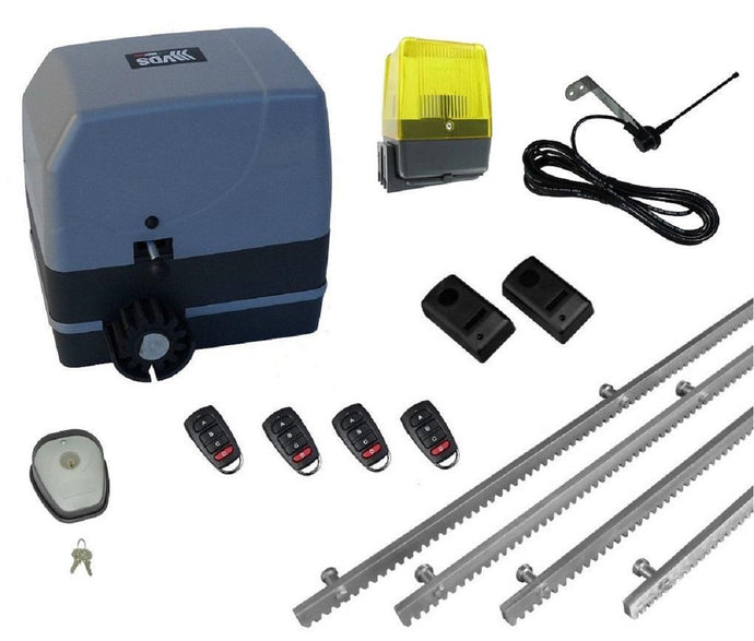 Σετ μοτέρ συρόμενης πόρτας VDS Simply SL600 με ενσωματωμένο πινακοδέκτη, 4m μεταλλική κρεμαγιέρα, 1 ζευγάρι φωτοκύτταρα ασφαλείας, 1 φανό, 1 κεραία εξωτερική, 1 μπουτόν κλειδί και 4 τηλεχειριστήρια