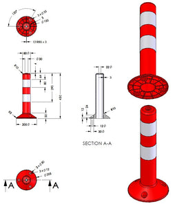Πλαστικό κολωνάκι σήμανσης απλό 45cm PARK-DH-FP-1-45_Διαστάσεις