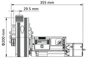 Διαστάσεις κεντρικού μοτέρ ρολού γκαραζόπορτας, PUJOL WINNER PRO V3 600/200 EF, κατάλληλου για ρολά με τύμπανα ελατηρίων