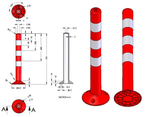 Πλαστικά κολωνάκια για πάρκινγκ απλά 75 cm PARK-DH-FP-1-80_Διαστάσεις