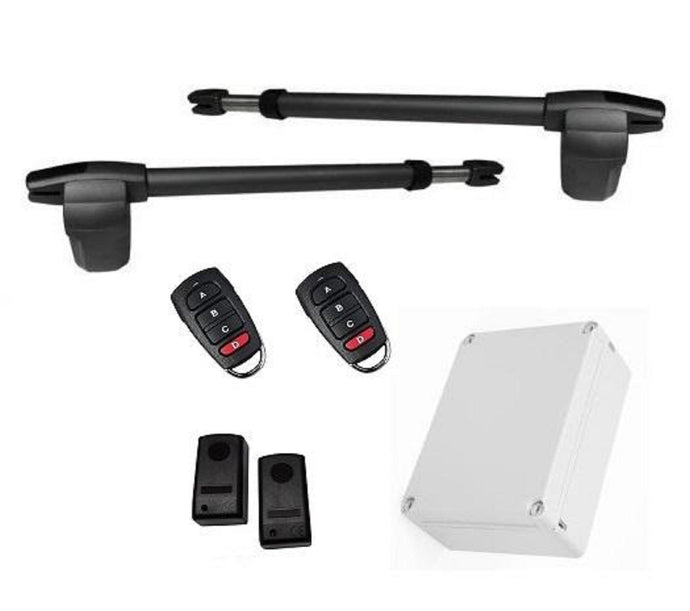 Πλήρες Κιτ μηχανισμού ανοιγόμενης πόρτας δίφυλλης με δύο μοτέρ Motorline Professional LINCE 400, πινακοδέκτη ProfelmNet 3114 σε στεγανό πλαστικό κουτί, σετ ενσύρματα φωτοκύτταρα ασφαλείας και δύο τηλεχειριστήρια